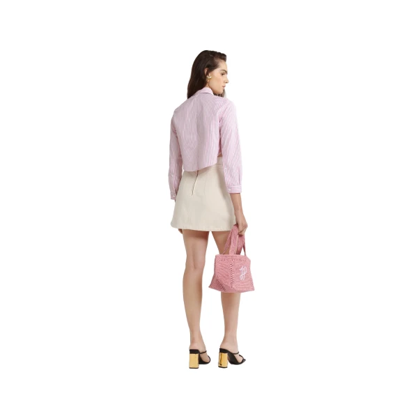Cropped shirt in Primrose Pink Stripes printed organic cotton poplin - Image 3