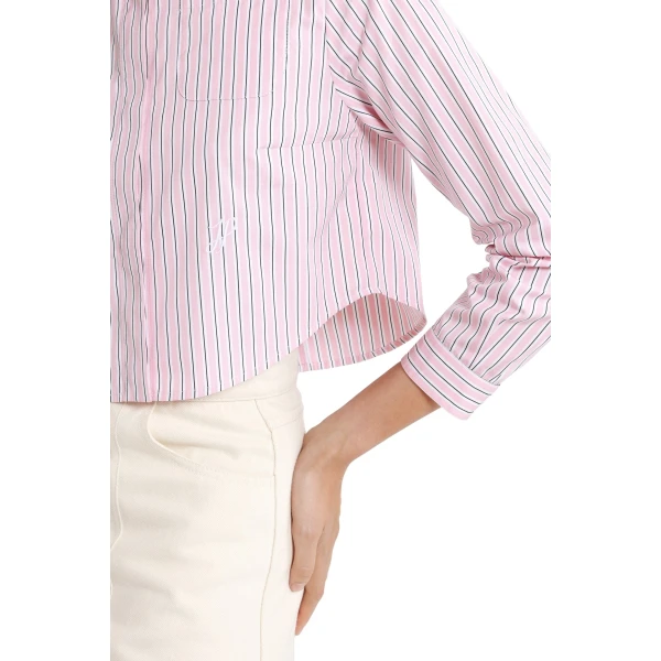 Cropped shirt in Primrose Pink Stripes printed organic cotton poplin - Image 5