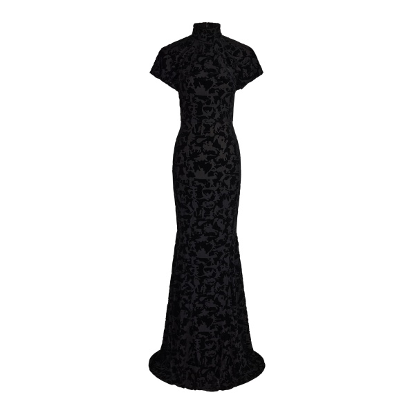 Patou Devoré long dress in Black blended polyester