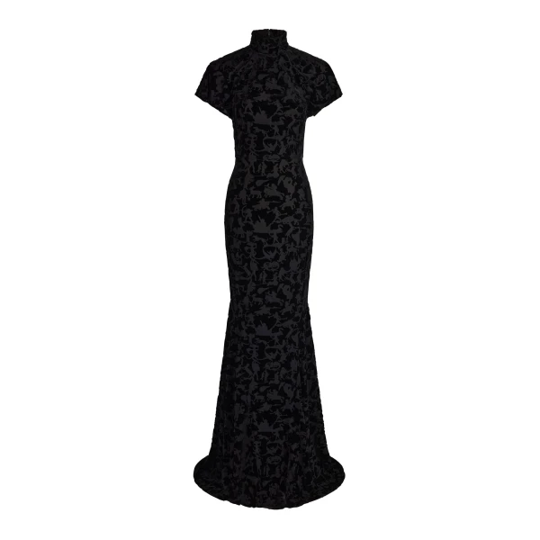 Patou Devoré long dress in Black blended polyester