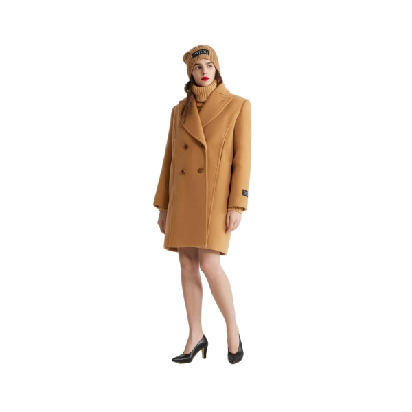 Double-breasted coat in Biscuit wool and cashmere blend - Image 2