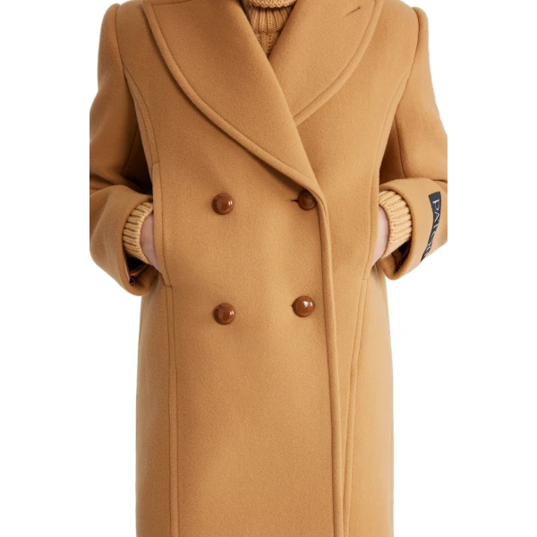 Double-breasted coat in Biscuit wool and cashmere blend - Image 4