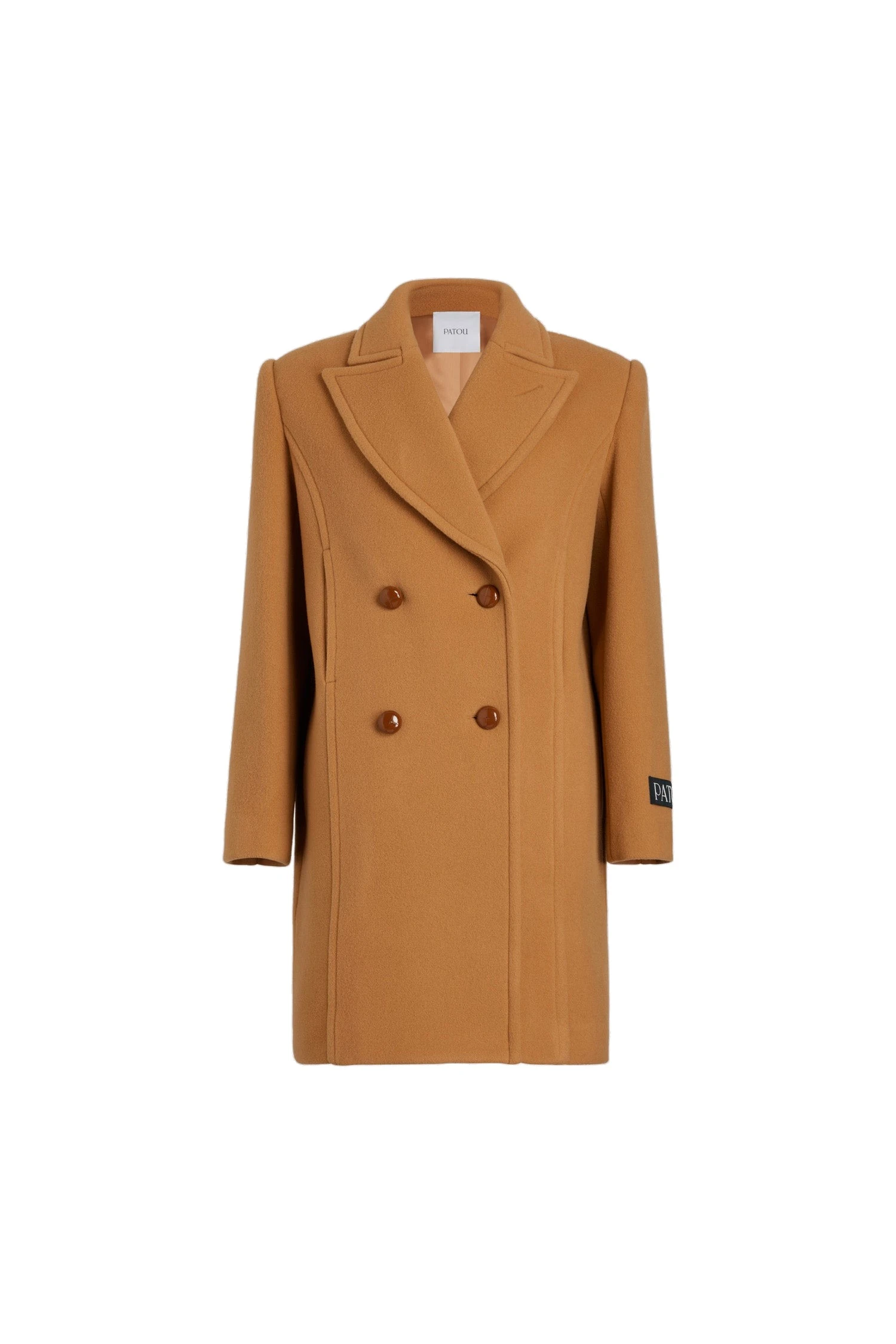 Patou Double-breasted coat in Biscuit wool and cashmere blend | Coats | Coveti Patou Double-breasted coat in Biscuit wool and cashmere blend
