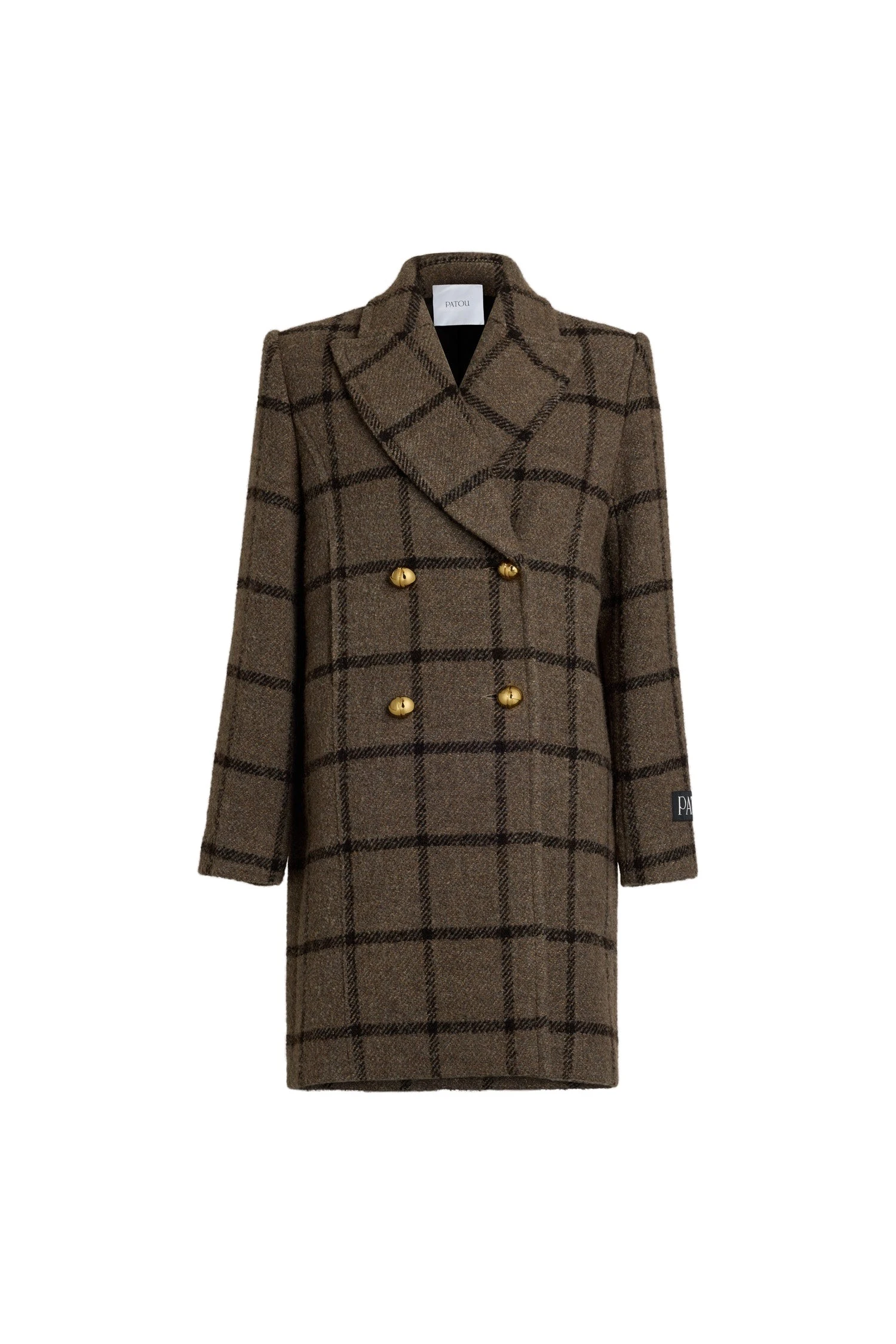 Patou Double-breasted coat in Gray Checkerboard recyled wool blend | Coats | Coveti Patou Double-breasted coat in Gray Checkerboard recyled wool blend