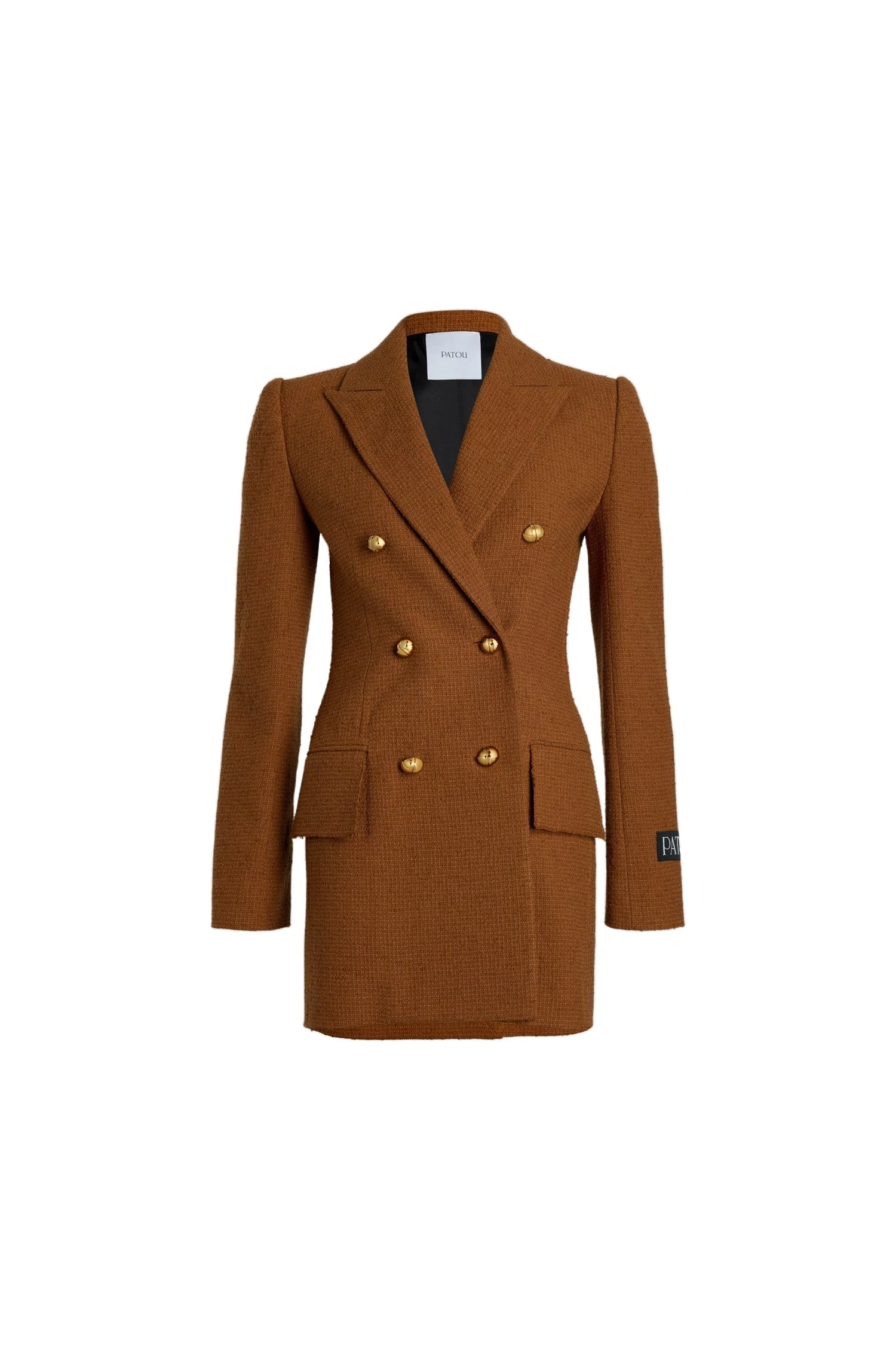 Patou Double-breasted jacket in Autumn Leaf sustainable wool and organic cotton tweed | Jackets | Coveti Patou Double-breasted jacket in Autumn Leaf sustainable wool and organic cotton tweed