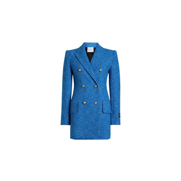 Patou Double-breasted jacket in Victoria Blue sustainable wool and organic cotton tweed