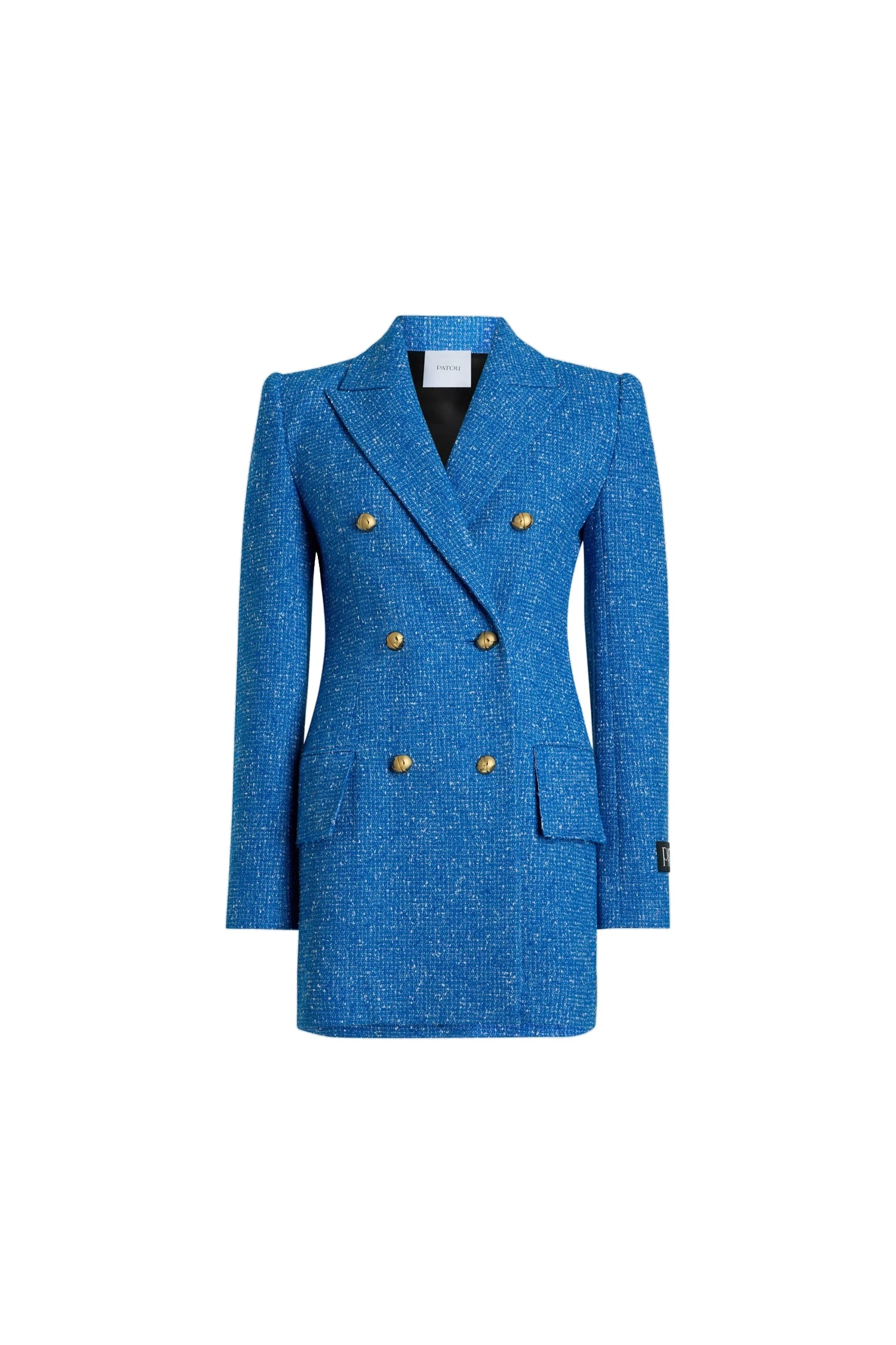 Patou Double-breasted jacket in Victoria Blue sustainable wool and organic cotton tweed | Jackets | Coveti Patou Double-breasted jacket in Victoria Blue sustainable wool and organic cotton tweed
