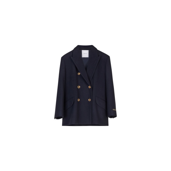 Patou Double-breasted wool and cashmere jacket in Navy