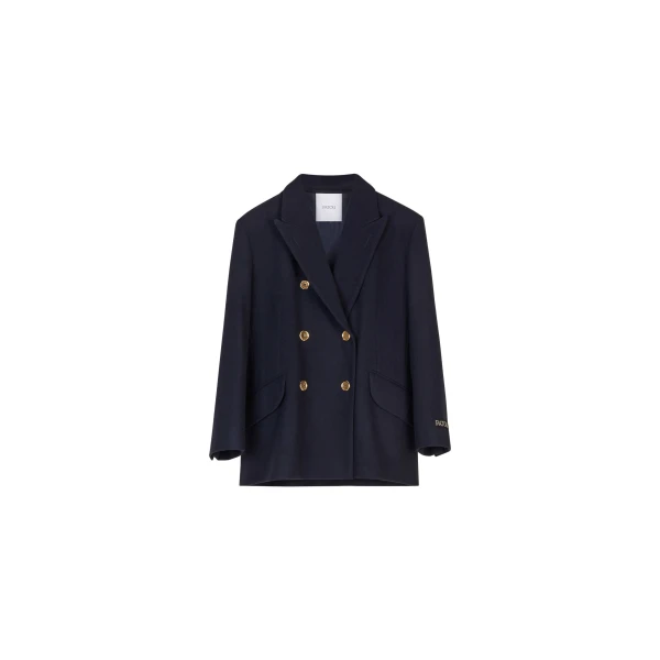 Double-breasted wool and cashmere jacket in Navy