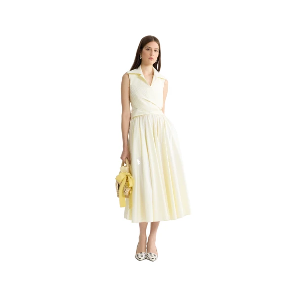 Draped organic cotton midi dress in Lemonade Stripes - Image 2