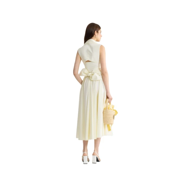 Draped organic cotton midi dress in Lemonade Stripes - Image 3