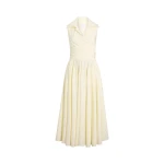 Patou Draped organic cotton midi dress in Lemonade Stripes