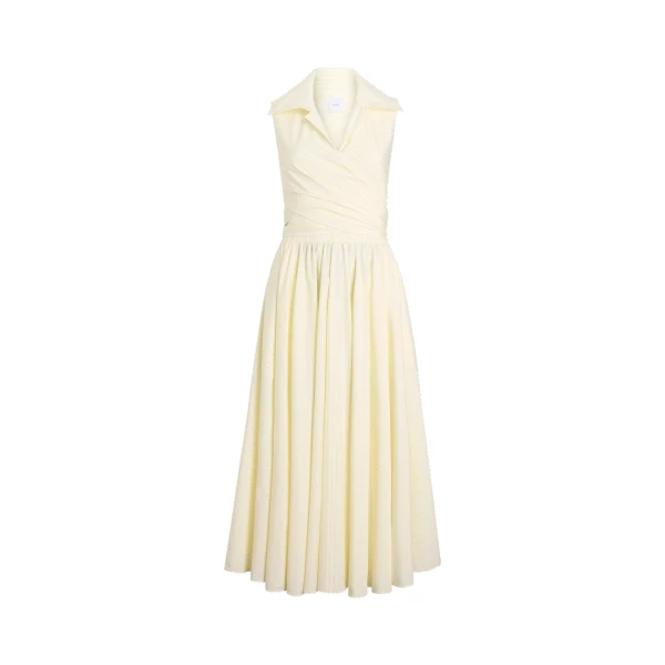 Patou Draped organic cotton midi dress in Lemonade Stripes