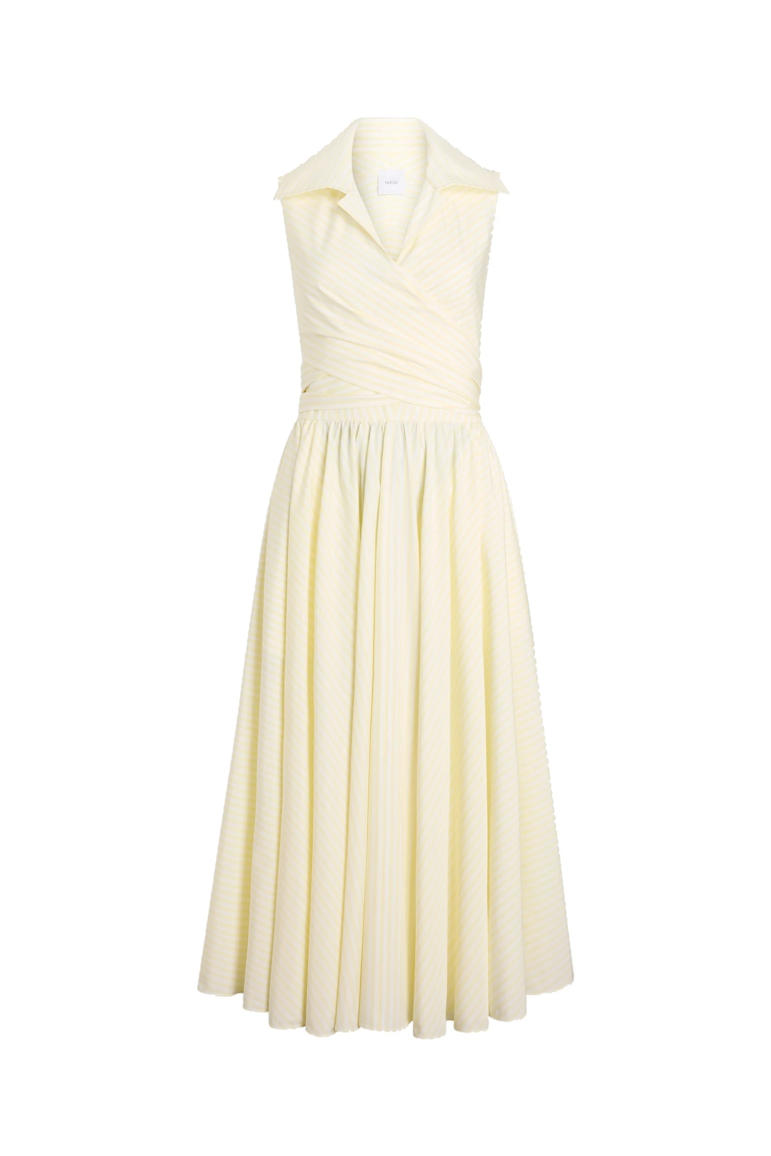 Patou Draped organic cotton midi dress in Lemonade Stripes | Dresses | Coveti Patou Draped organic cotton midi dress in Lemonade Stripes