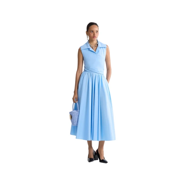 Draped organic cotton midi dress in Riviera Blue - Image 2