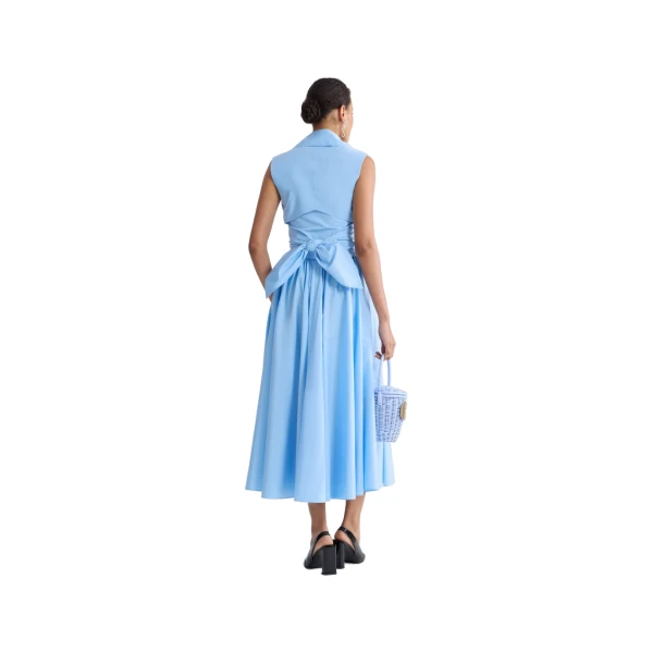 Draped organic cotton midi dress in Riviera Blue - Image 3