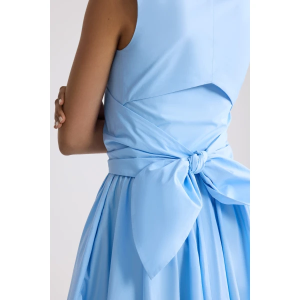 Draped organic cotton midi dress in Riviera Blue - Image 4