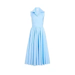 Patou Draped organic cotton midi dress in Riviera Blue