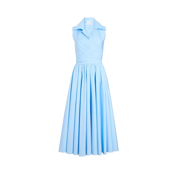 Patou Draped organic cotton midi dress in Riviera Blue