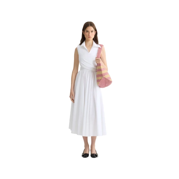 Draped organic cotton midi dress in White - Image 2