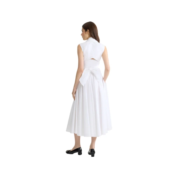 Draped organic cotton midi dress in White - Image 3