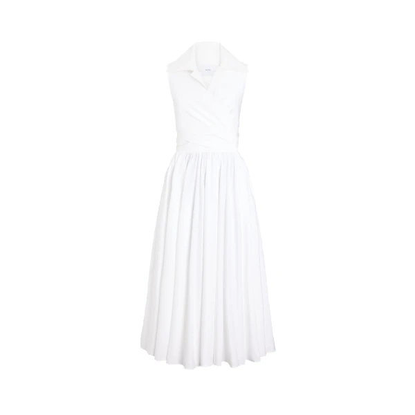 Draped organic cotton midi dress in White
