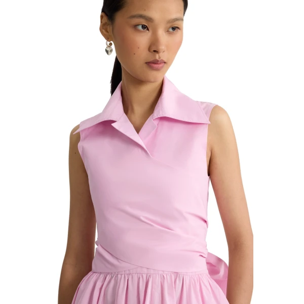 Draped recycled faille midi dress in Primrose Pink - Image 4