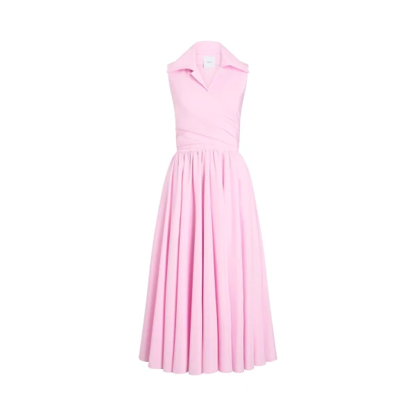 Patou Draped recycled faille midi dress in Primrose Pink