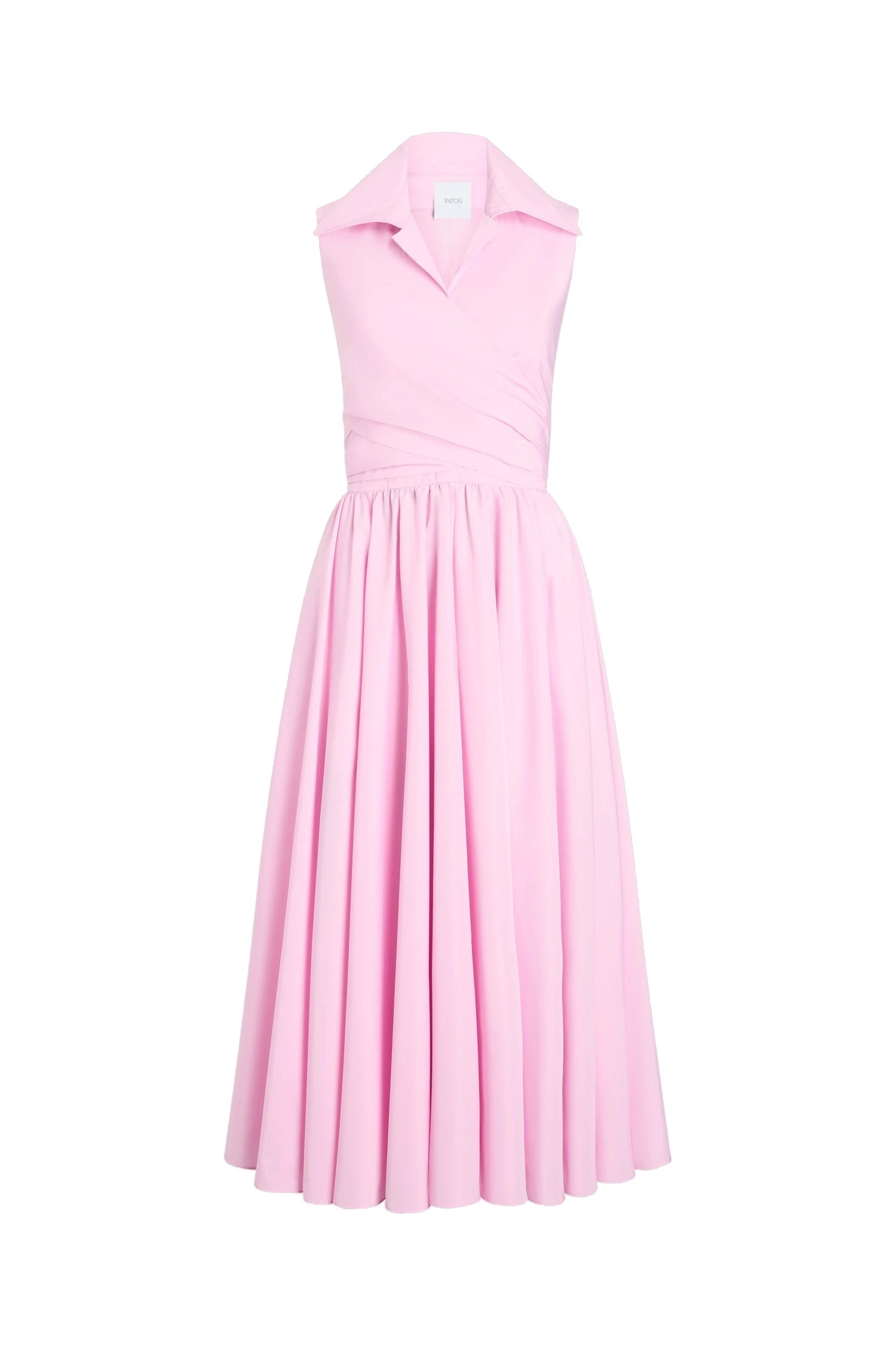 Patou Draped recycled faille midi dress in Primrose Pink | Dresses | Coveti Patou Draped recycled faille midi dress in Primrose Pink