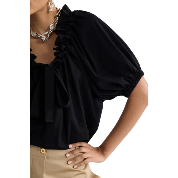 Drawstring t-shirt in Black organic cotton - Image 4