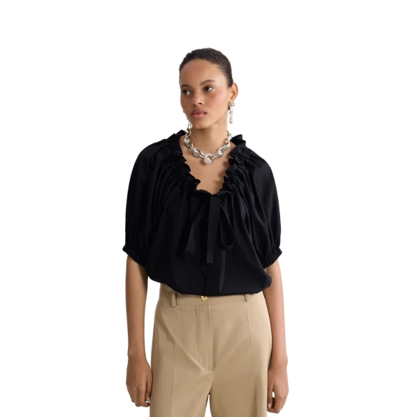 Drawstring t-shirt in Black organic cotton - Image 5