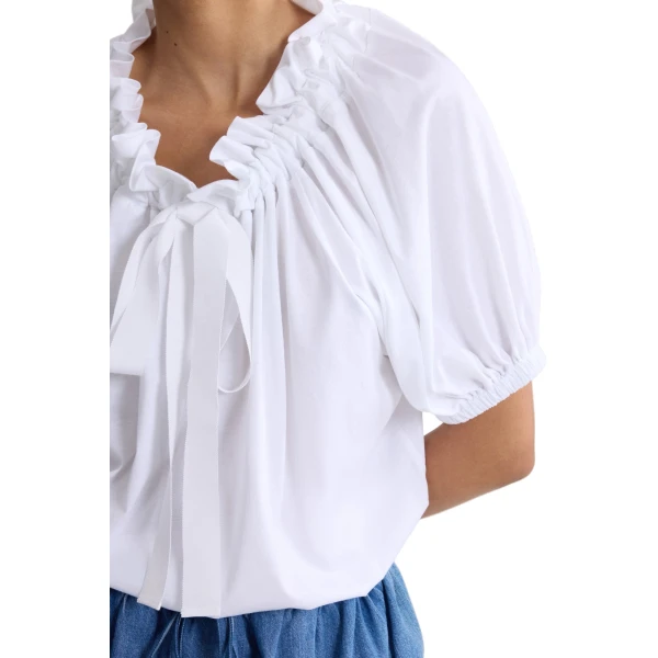 Drawstring t-shirt in White organic cotton - Image 4