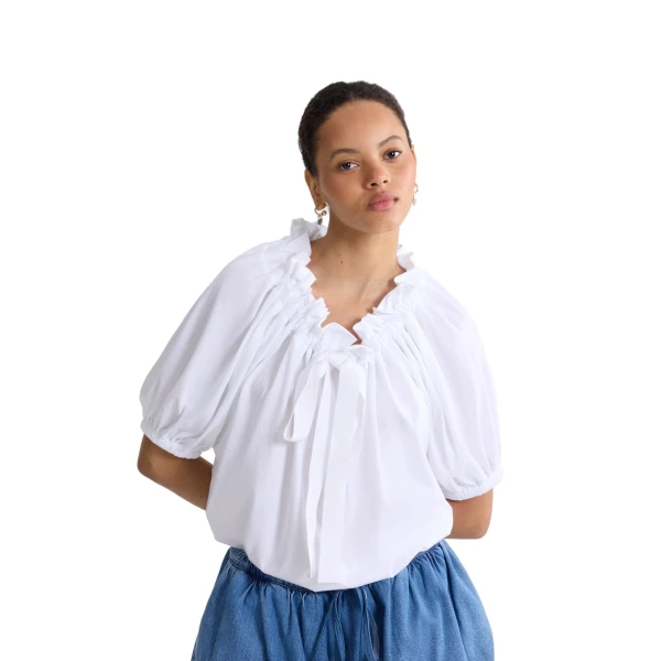 Drawstring t-shirt in White organic cotton - Image 5
