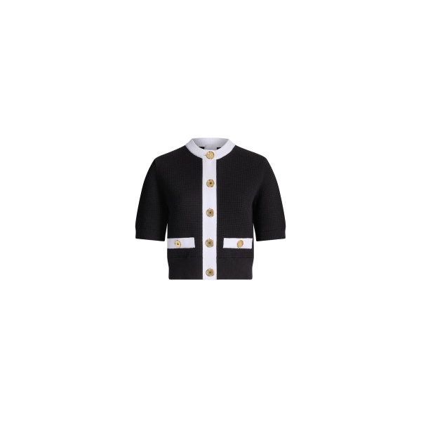 Patou Eco-friendly cotton blend collarless textured cardigan in Black