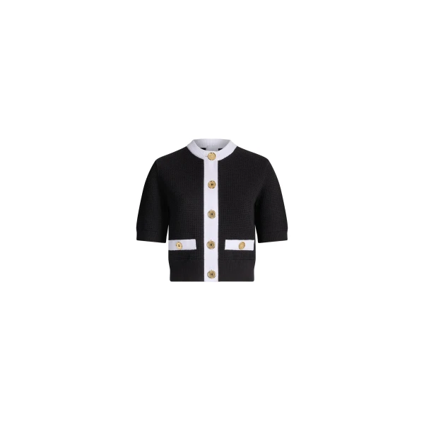 Patou Eco-friendly cotton blend collarless textured cardigan in Black