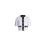 Patou Eco-friendly cotton blend collarless textured cardigan in White