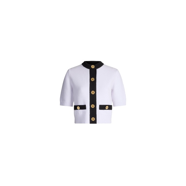 Patou Eco-friendly cotton blend collarless textured cardigan in White
