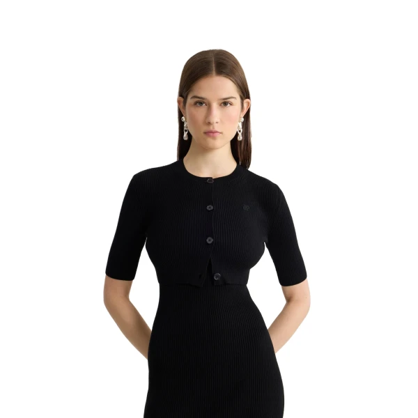 Eco-friendly cotton blend long dress with recycled faille details in Black - Image 5