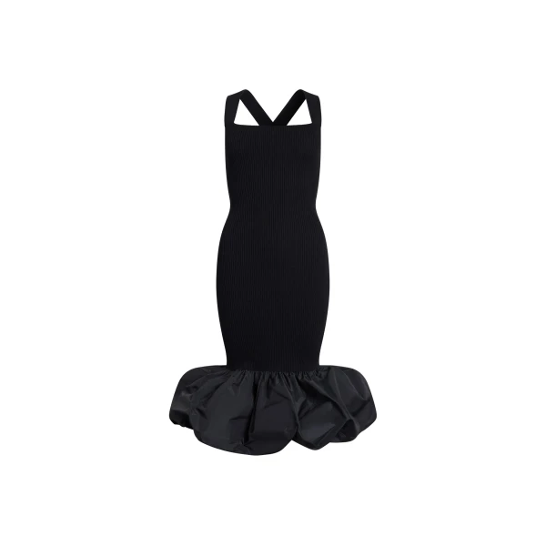 Patou Eco-friendly cotton blend long dress with recycled faille details in Black