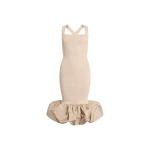 Patou Eco-friendly cotton blend long dress with recycled faille details in Dune