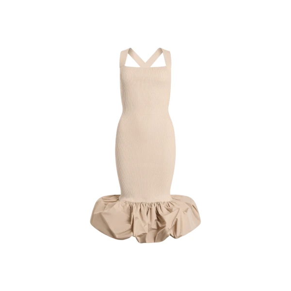 Patou Eco-friendly cotton blend long dress with recycled faille details in Dune