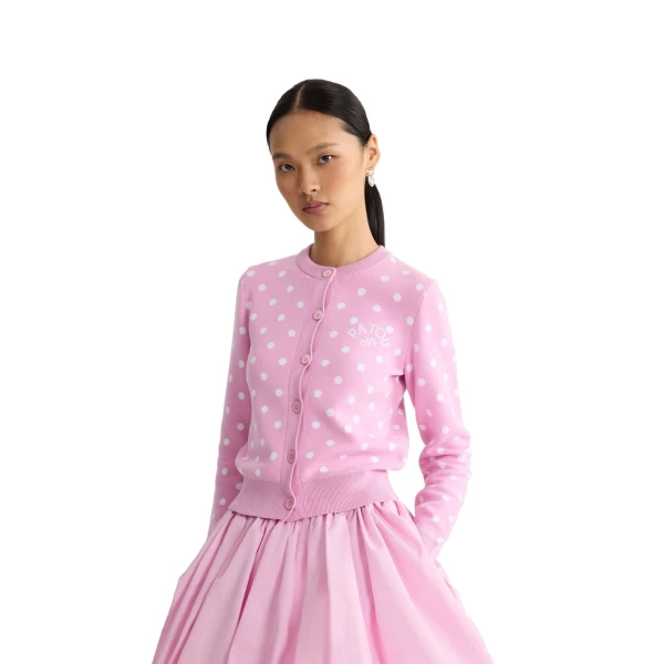 Eco-friendly cotton blend polka dot cardigan in Candy Pink Polka Dots - Image 5