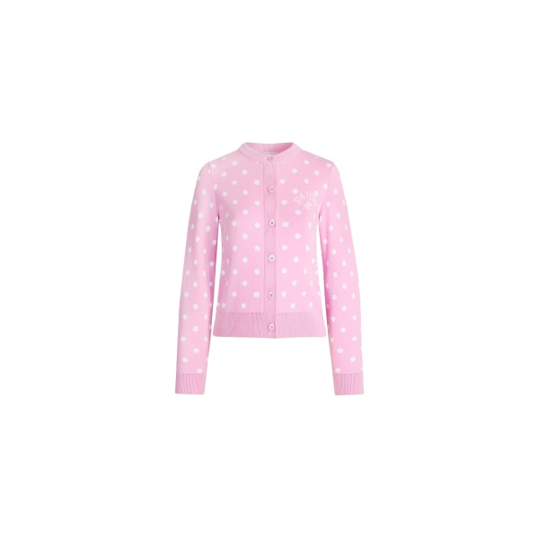 Patou Eco-friendly cotton blend polka dot cardigan in Candy Pink Polka Dots