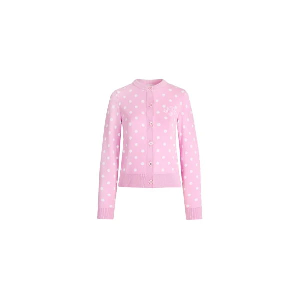 Patou Eco-friendly cotton blend polka dot cardigan in Candy Pink Polka Dots