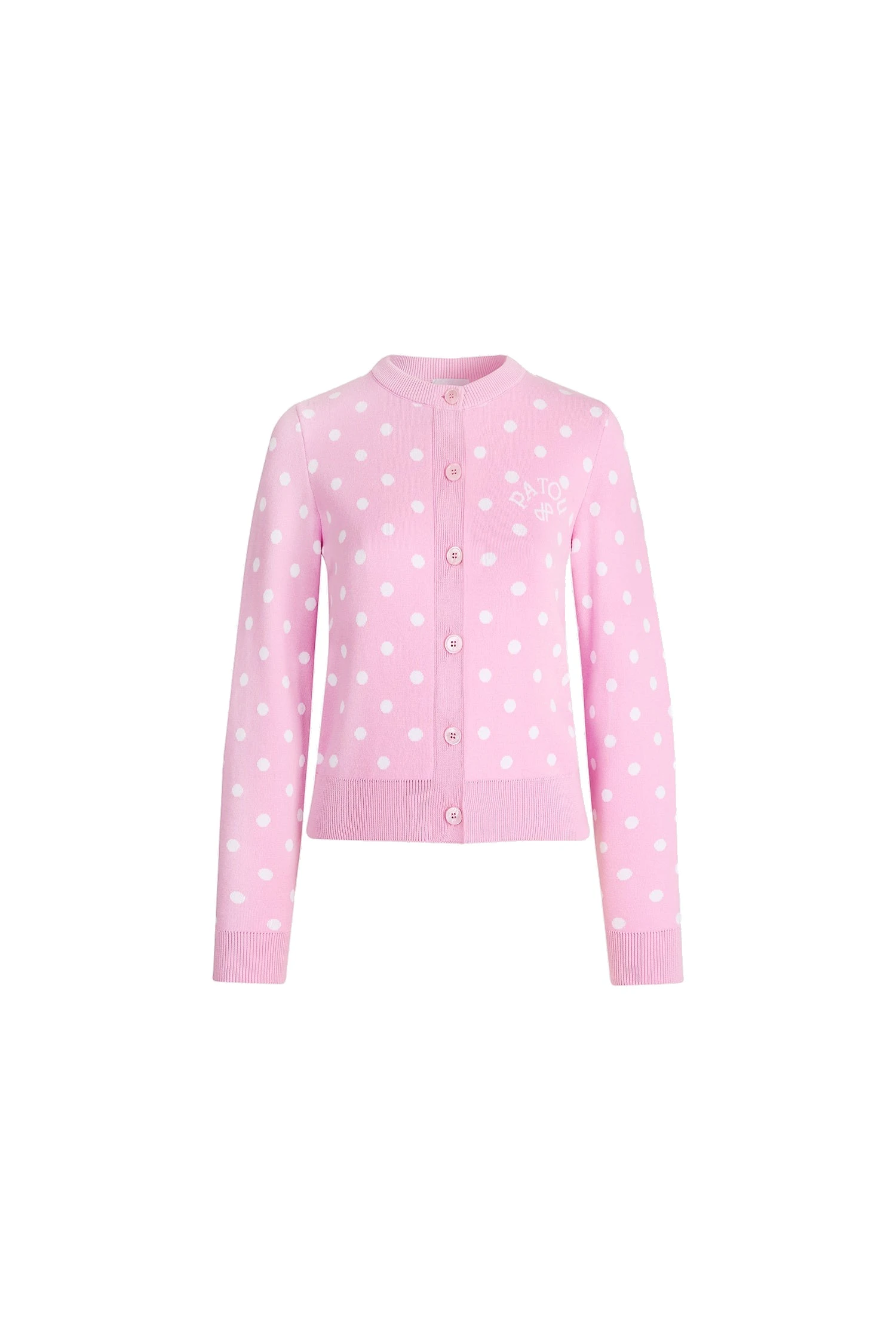 Patou Eco-friendly cotton blend polka dot cardigan | Coveti Patou Eco-friendly cotton blend polka dot cardigan in Candy Pink Polka Dots