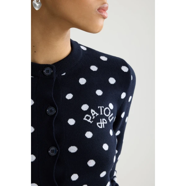 Eco-friendly cotton blend polka dot cardigan in Meteorite Blue - Image 4