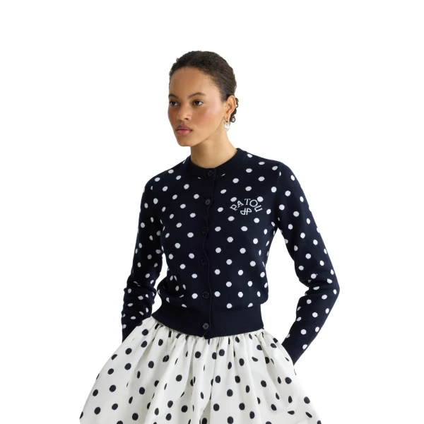 Eco-friendly cotton blend polka dot cardigan in Meteorite Blue - Image 5
