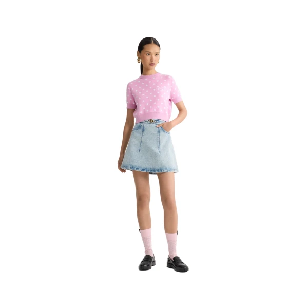 Eco-friendly cotton blend polka dot crop t-shirt in Candy Pink Polka Dots - Image 2