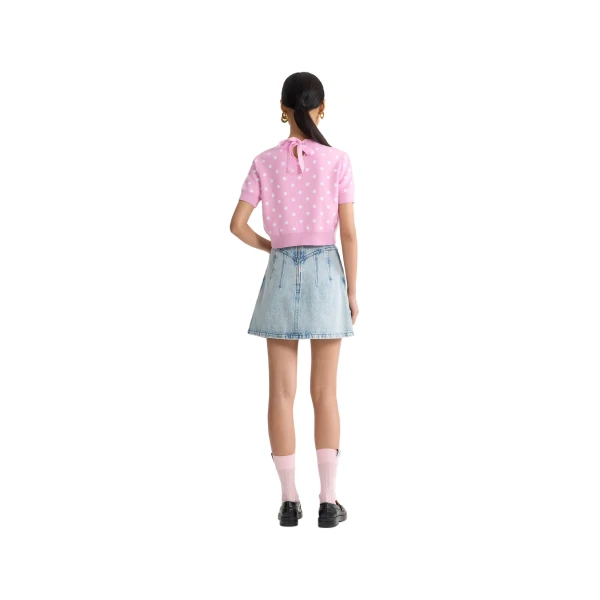 Eco-friendly cotton blend polka dot crop t-shirt in Candy Pink Polka Dots - Image 3