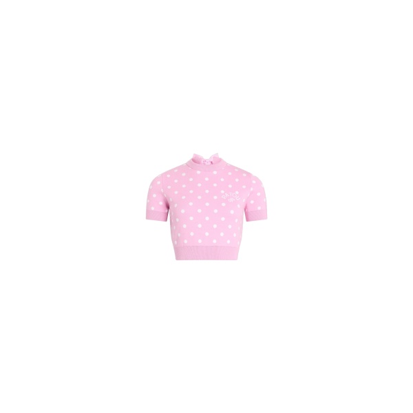 Patou Eco-friendly cotton blend polka dot crop t-shirt in Candy Pink Polka Dots